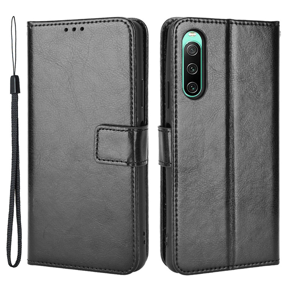 For Sony Xperia 10 V Full Protection PU Leather Phone Case Crazy Horse Texture Stand Wallet Cover