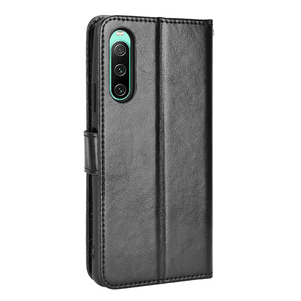 For Sony Xperia 10 V Full Protection PU Leather Phone Case Crazy Horse Texture Stand Wallet Cover