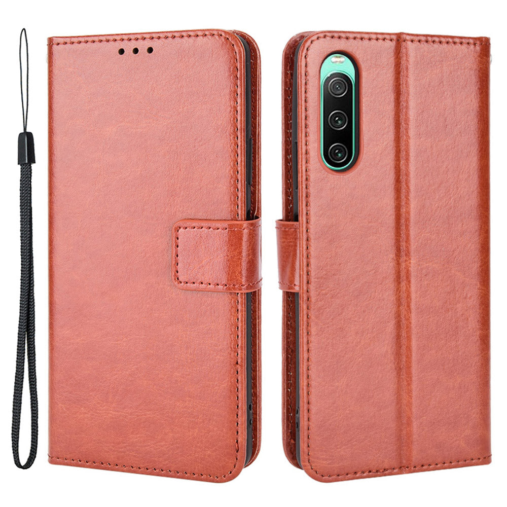 For Sony Xperia 10 V Full Protection PU Leather Phone Case Crazy Horse Texture Stand Wallet Cover