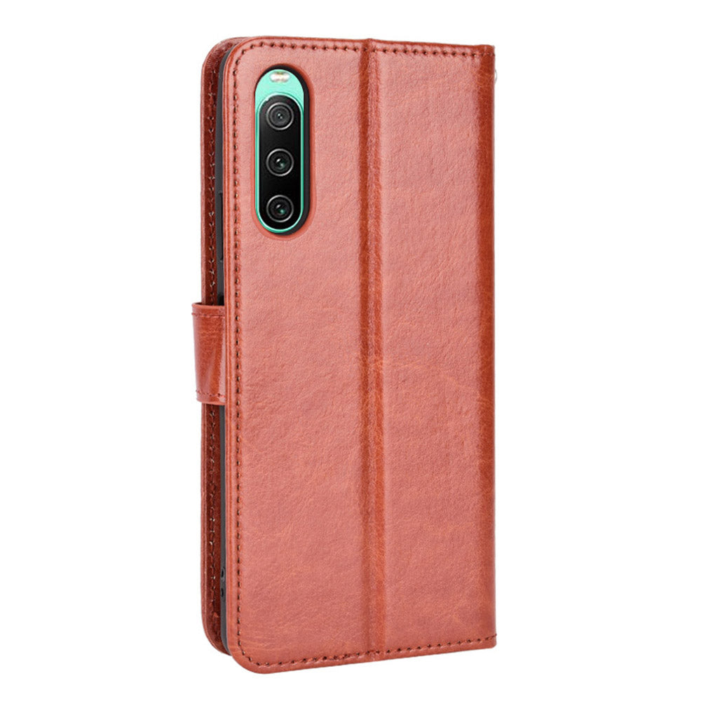 For Sony Xperia 10 V Full Protection PU Leather Phone Case Crazy Horse Texture Stand Wallet Cover
