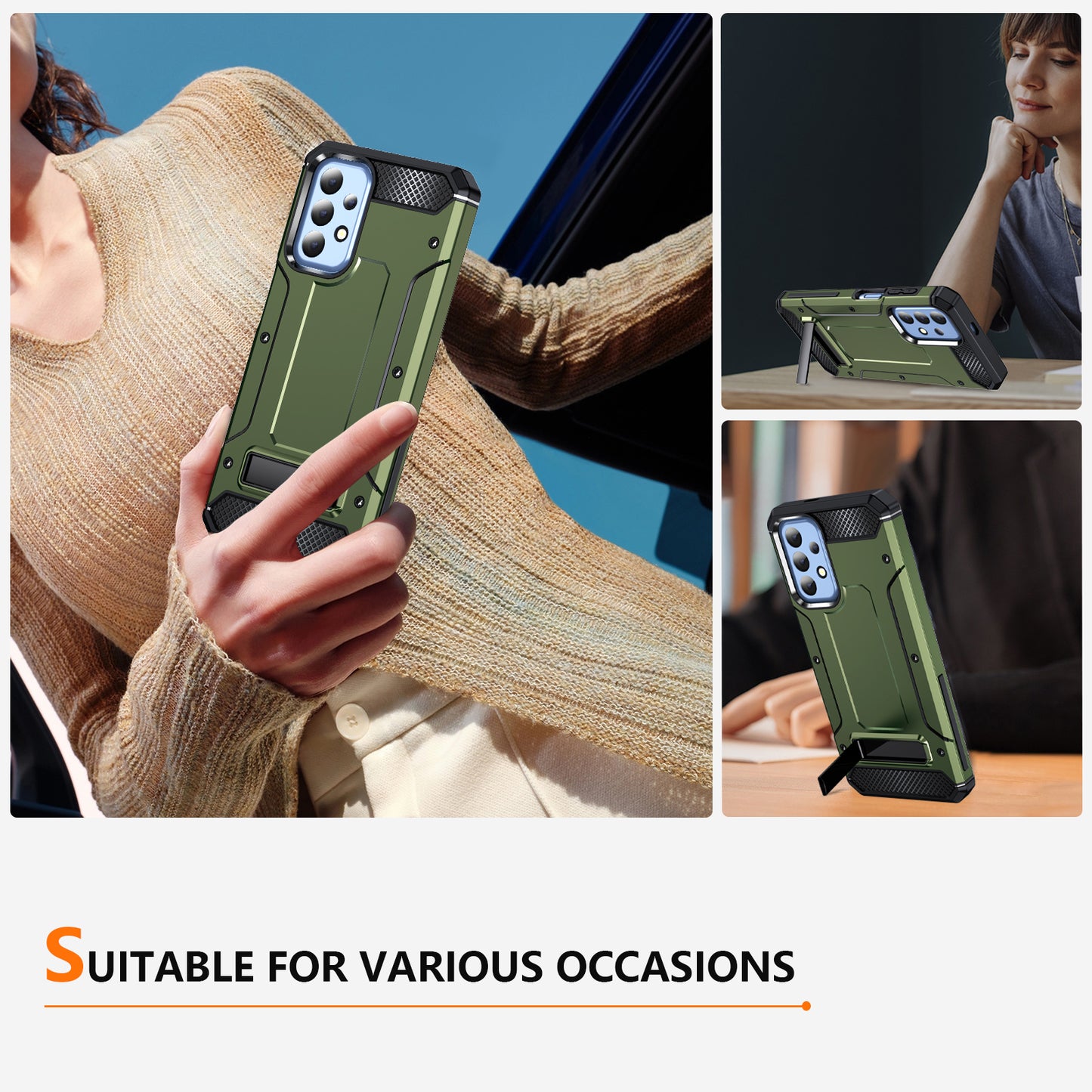 For Samsung Galaxy A23 4G / A23 5G (Global Version) / A13 4G / A13 5G / M13 5G / A04 4G / A04s 4G / A32 5G / M32 5G TPU+PC Phone Cover Kickstand Case