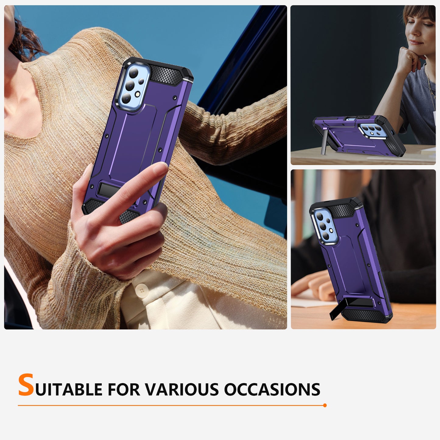 For Samsung Galaxy A23 4G / A23 5G (Global Version) / A13 4G / A13 5G / M13 5G / A04 4G / A04s 4G / A32 5G / M32 5G TPU+PC Phone Cover Kickstand Case