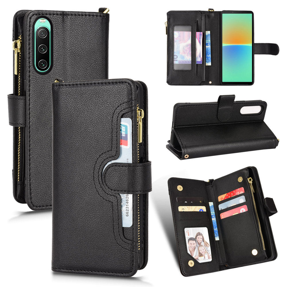 Zipper Pocket Phone Cover for Sony Xperia 10 V , Wallet PU Leather Stand Case