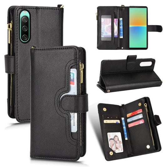 Zipper Pocket Phone Cover for Sony Xperia 10 V , Wallet PU Leather Stand Case