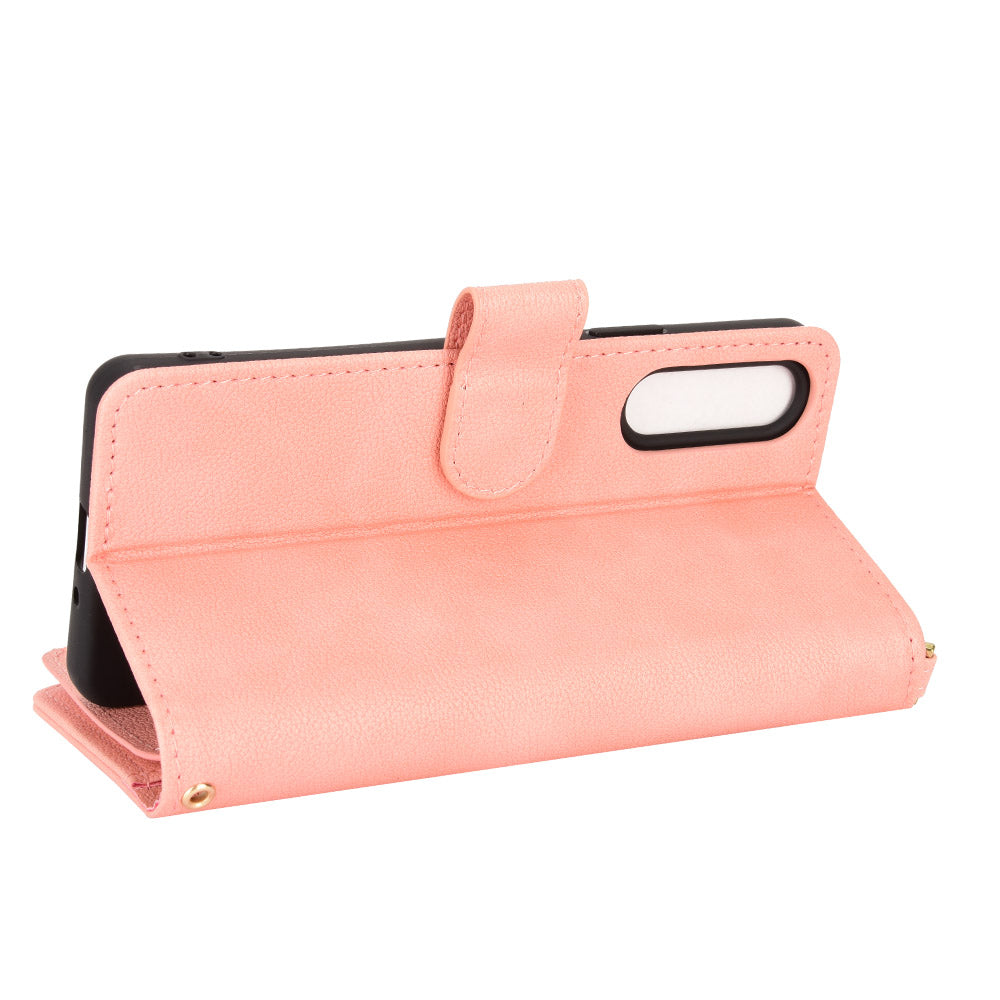 Zipper Pocket Phone Cover for Sony Xperia 10 V , Wallet PU Leather Stand Case