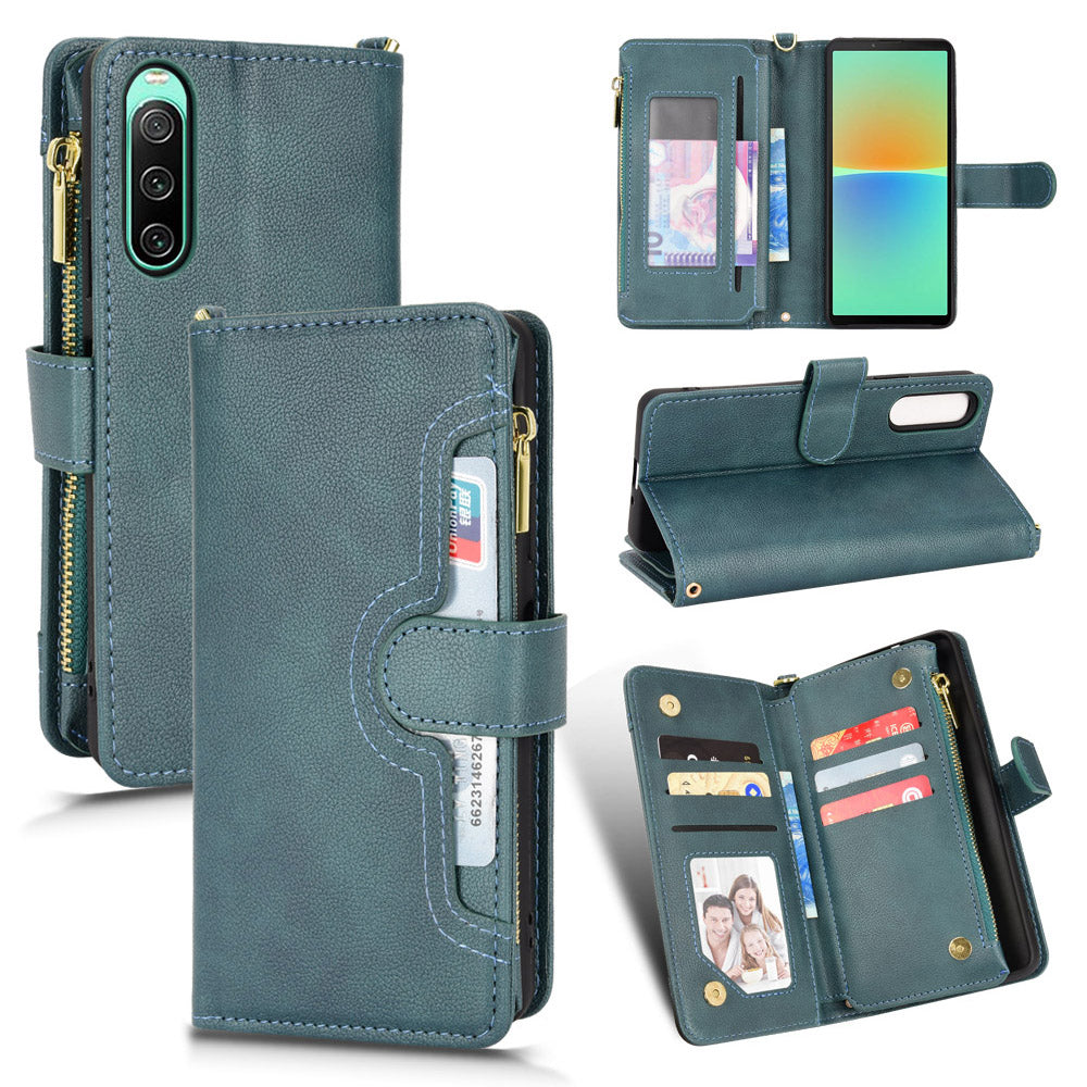 Zipper Pocket Phone Cover for Sony Xperia 10 V , Wallet PU Leather Stand Case
