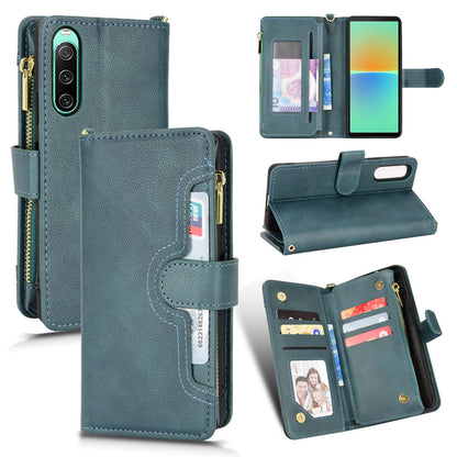 Zipper Pocket Phone Cover for Sony Xperia 10 V , Wallet PU Leather Stand Case