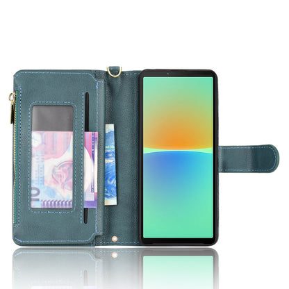 Zipper Pocket Phone Cover for Sony Xperia 10 V , Wallet PU Leather Stand Case