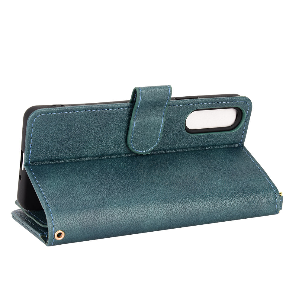Zipper Pocket Phone Cover for Sony Xperia 10 V , Wallet PU Leather Stand Case
