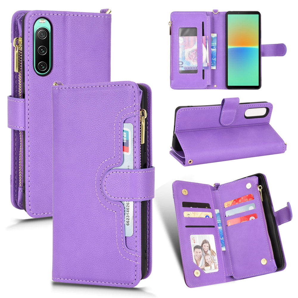 Zipper Pocket Phone Cover for Sony Xperia 10 V , Wallet PU Leather Stand Case