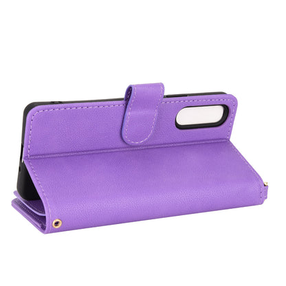 Zipper Pocket Phone Cover for Sony Xperia 10 V , Wallet PU Leather Stand Case