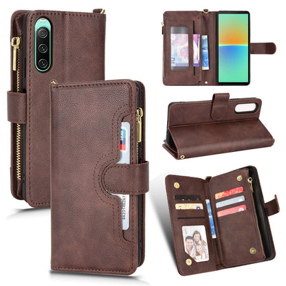 Zipper Pocket Phone Cover for Sony Xperia 10 V , Wallet PU Leather Stand Case