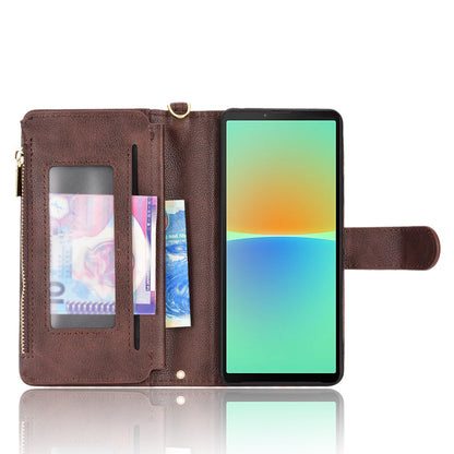Zipper Pocket Phone Cover for Sony Xperia 10 V , Wallet PU Leather Stand Case