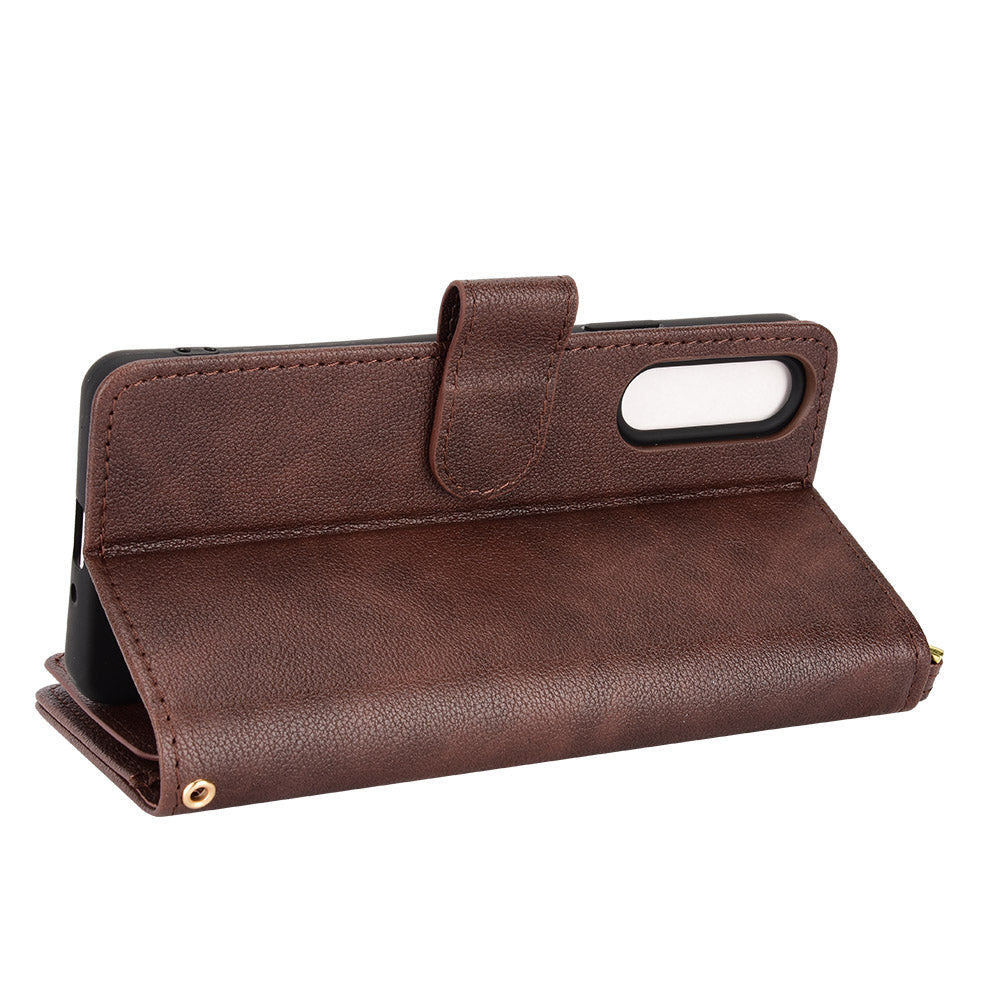 Zipper Pocket Phone Cover for Sony Xperia 10 V , Wallet PU Leather Stand Case