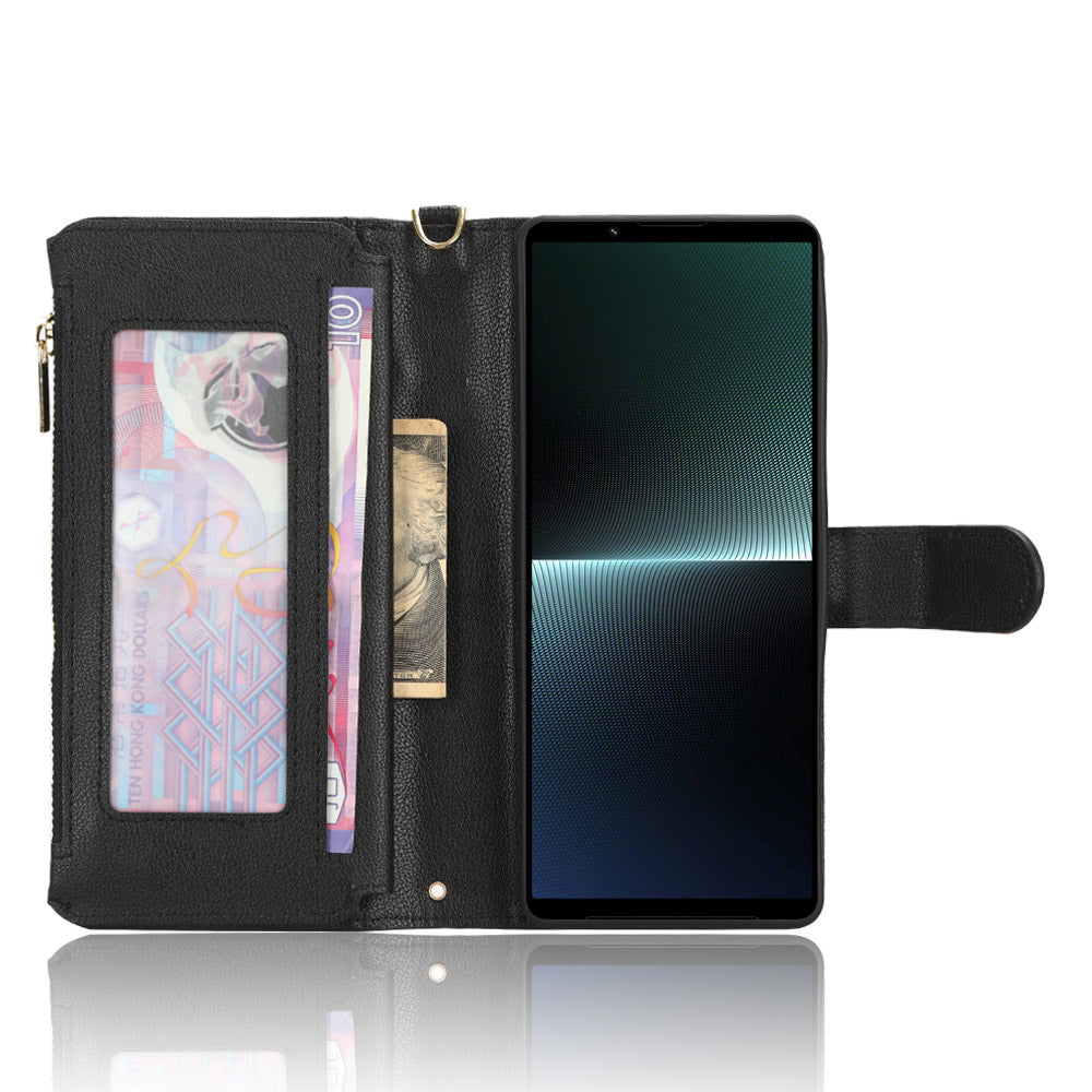 For Sony Xperia 1 V Zipper Pocket PU Leather Phone Case Mobile Phone Wallet Stand Cover