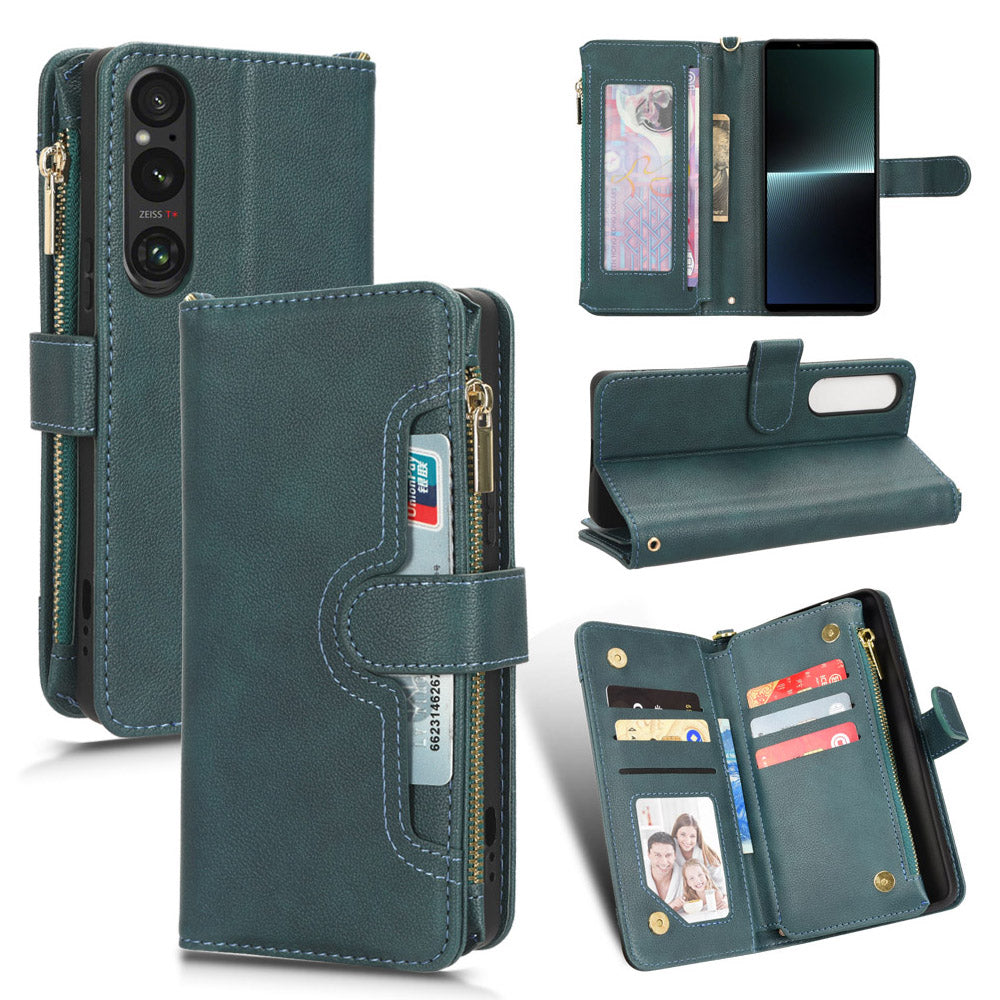 For Sony Xperia 1 V Zipper Pocket PU Leather Phone Case Mobile Phone Wallet Stand Cover