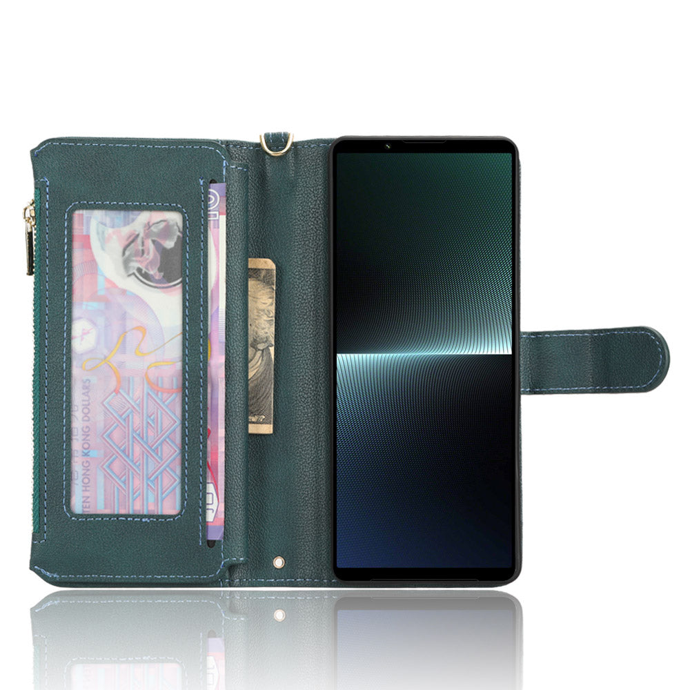 For Sony Xperia 1 V Zipper Pocket PU Leather Phone Case Mobile Phone Wallet Stand Cover