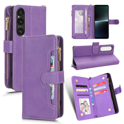 For Sony Xperia 1 V Zipper Pocket PU Leather Phone Case Mobile Phone Wallet Stand Cover
