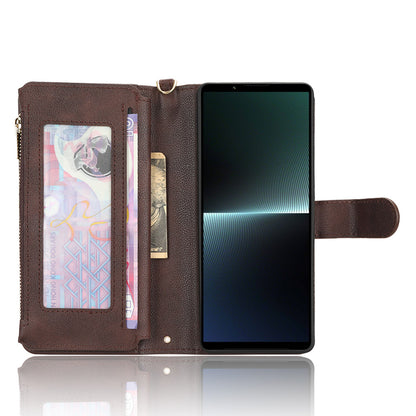 For Sony Xperia 1 V Zipper Pocket PU Leather Phone Case Mobile Phone Wallet Stand Cover