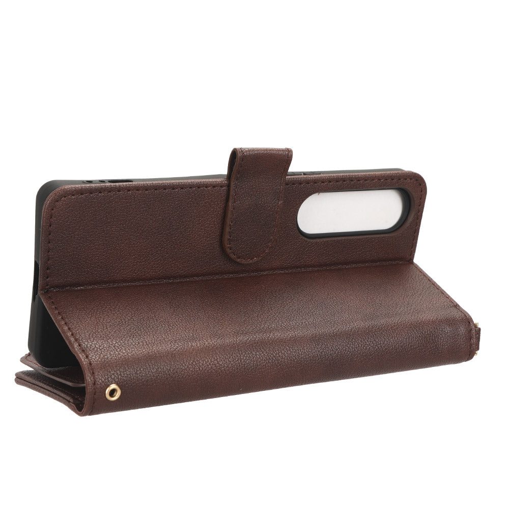 For Sony Xperia 1 V Zipper Pocket PU Leather Phone Case Mobile Phone Wallet Stand Cover