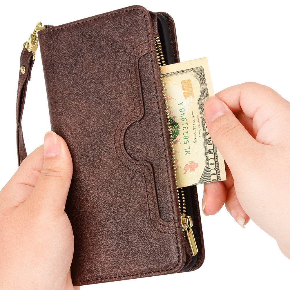 For Sony Xperia 1 V Zipper Pocket PU Leather Phone Case Mobile Phone Wallet Stand Cover