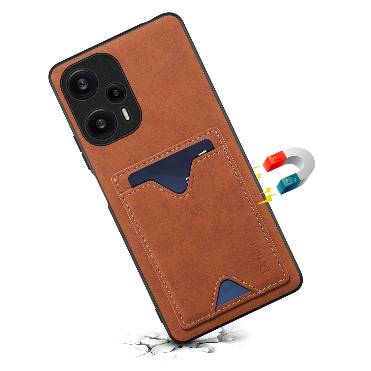 DENIOR Phone Case for Xiaomi Redmi Note 12 Turbo / Poco F5 5G Kickstand Card Holder Leather Coated TPU Cover