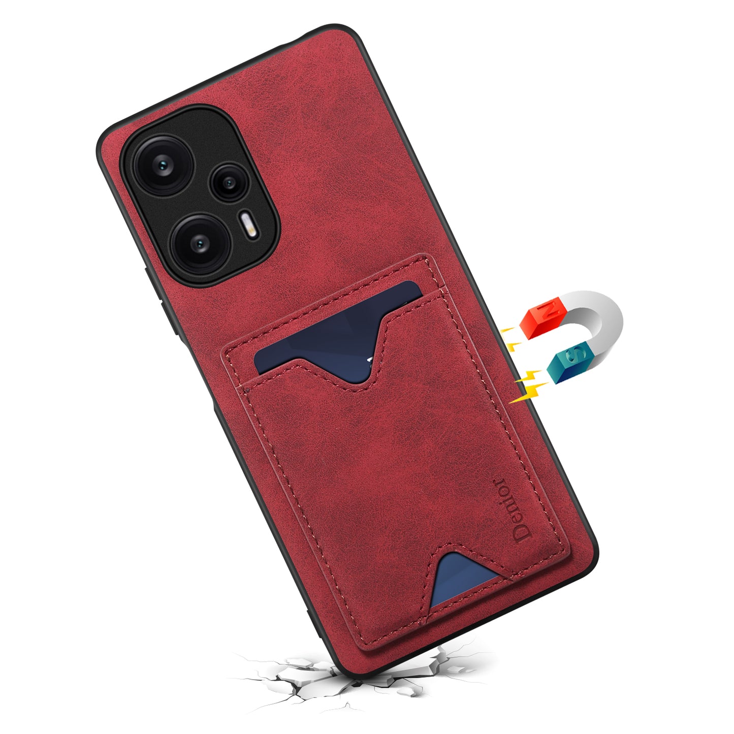 DENIOR Phone Case for Xiaomi Redmi Note 12 Turbo / Poco F5 5G Kickstand Card Holder Leather Coated TPU Cover