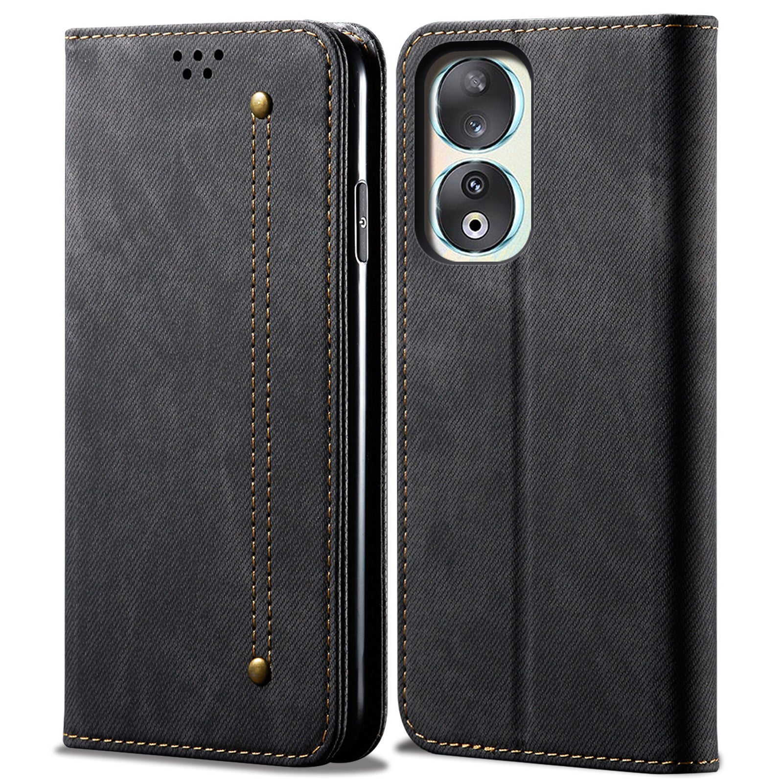 For Honor 90 Pro PU Leather Wallet Case Jeans Cloth Texture Full Protection Stand Phone Cover