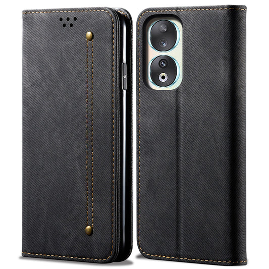 For Honor 90 Pro PU Leather Wallet Case Jeans Cloth Texture Full Protection Stand Phone Cover