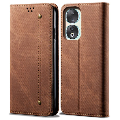 For Honor 90 Pro PU Leather Wallet Case Jeans Cloth Texture Full Protection Stand Phone Cover