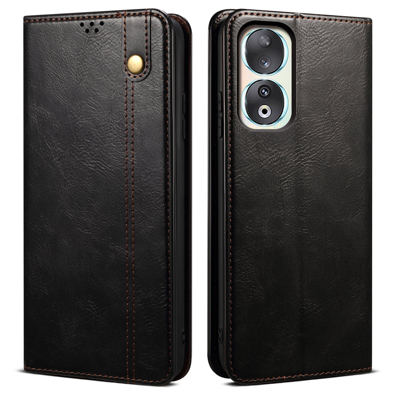 For Honor 90 Wallet Case PU Leather Waxy Crazy Horse Texture Stand Phone Cover