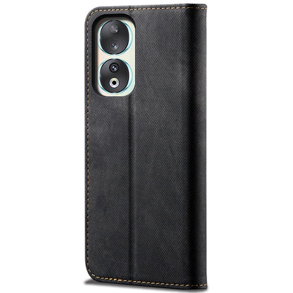 For Honor 90 Leather Flip Phone Case Jeans Cloth Texture Wallet Stand Cover