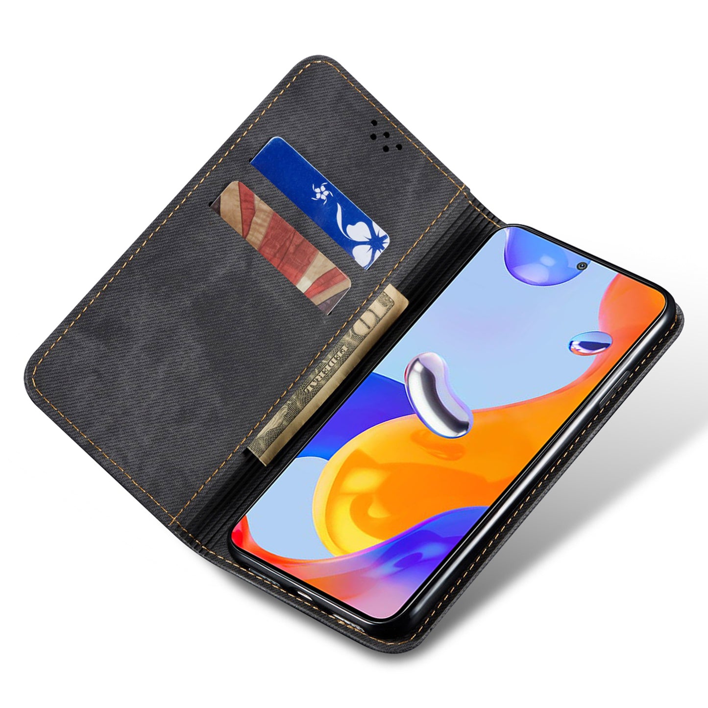 For Xiaomi Redmi Note 12S 4G Jeans Cloth Texture Phone Case PU Leather Stand Flip Wallet Cover