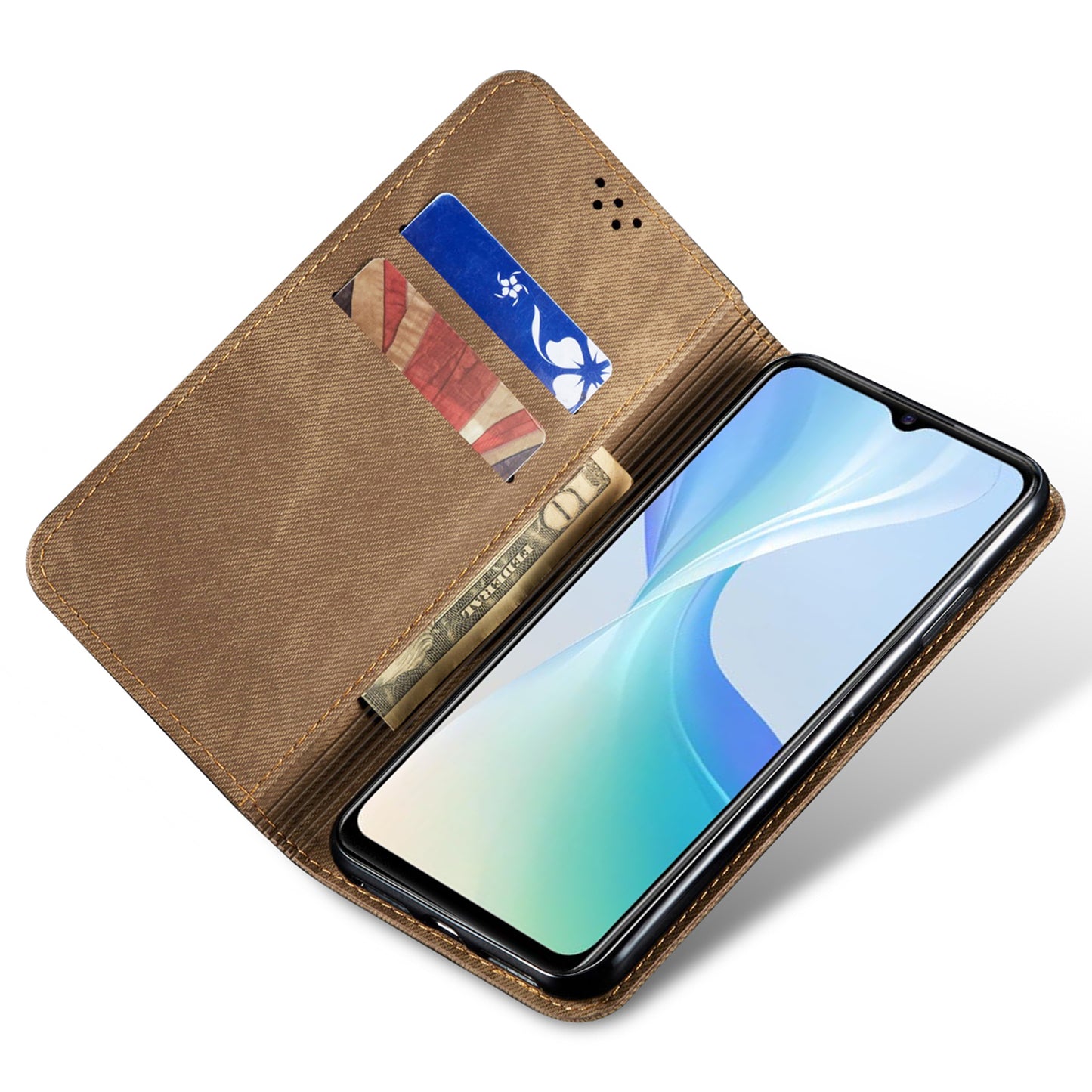For vivo Y78 5G / Y78+ 5G Jeans Cloth Texture Wallet Case PU Leather Flip Stand Phone Cover