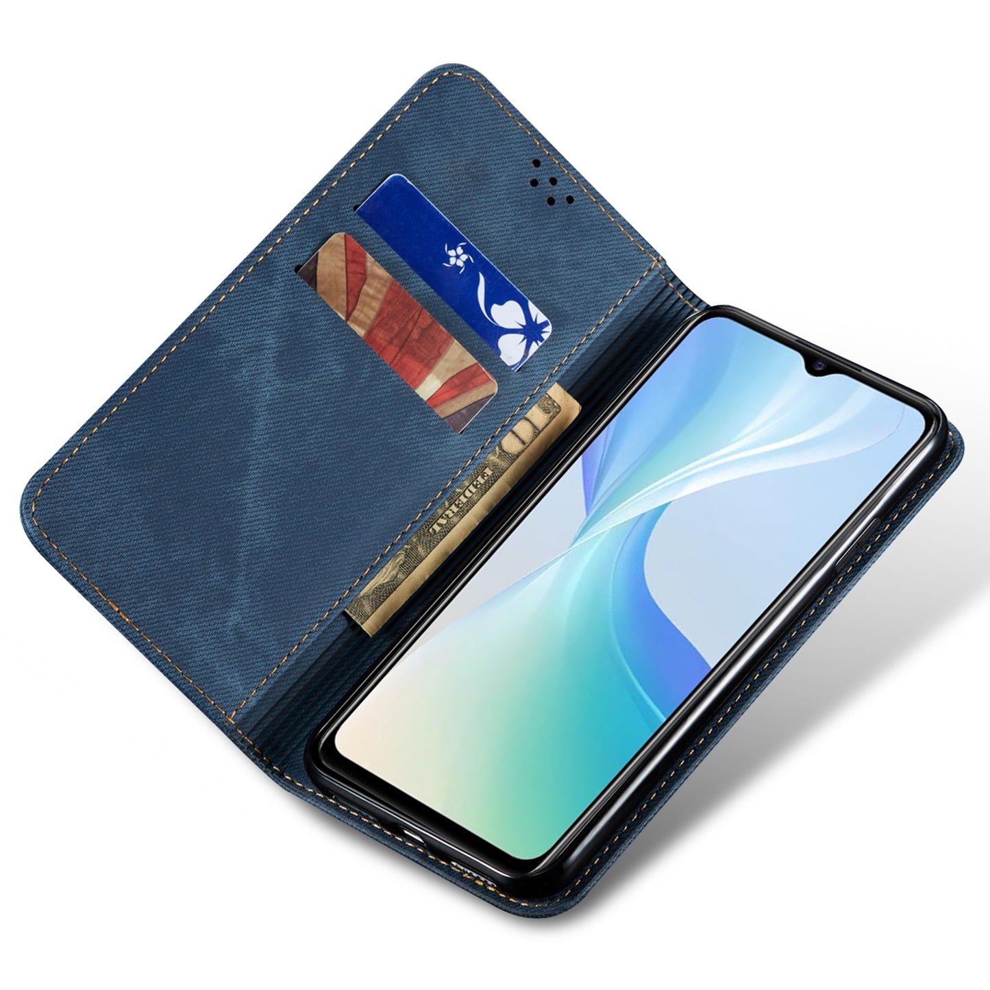 For vivo Y78 5G / Y78+ 5G Jeans Cloth Texture Wallet Case PU Leather Flip Stand Phone Cover