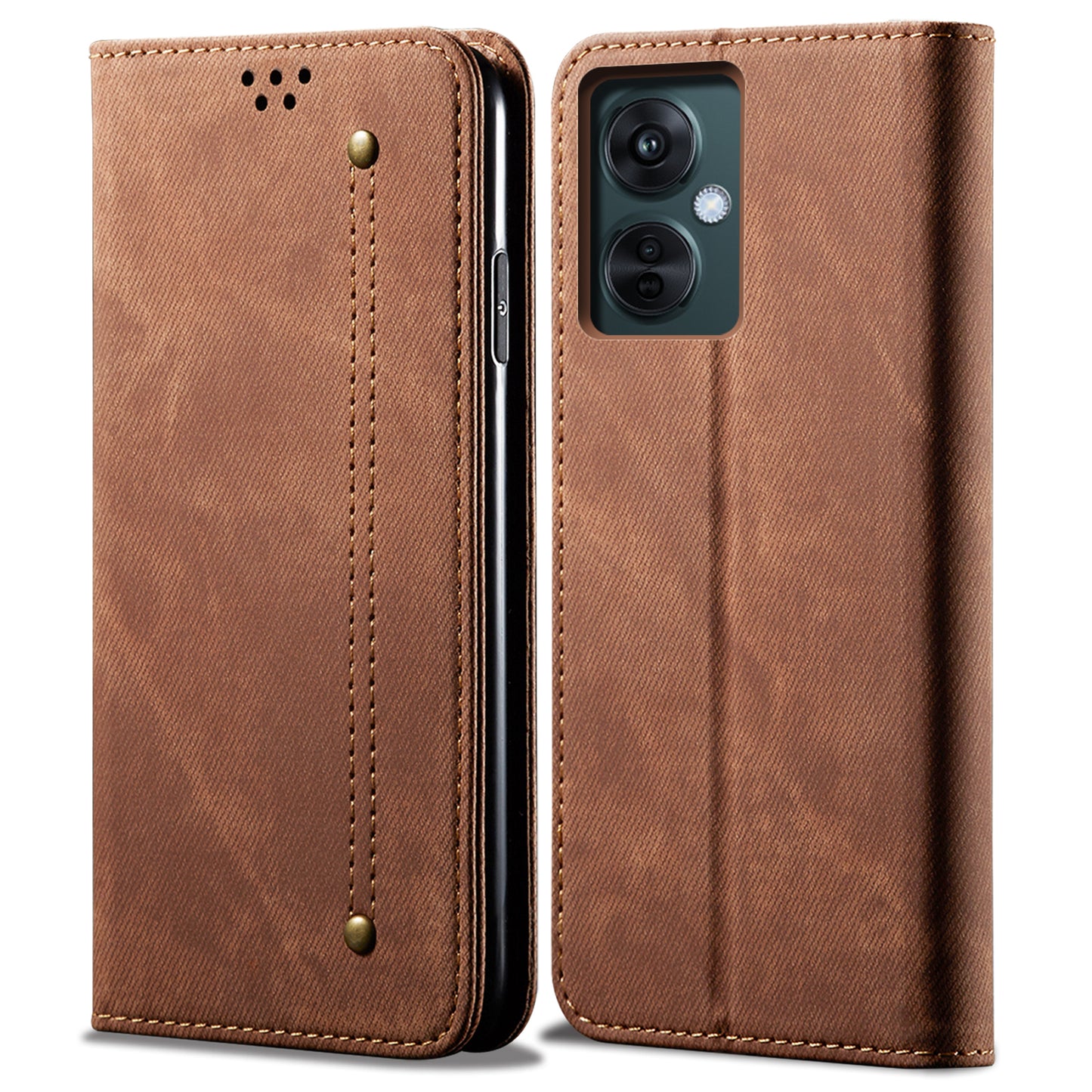 Leather Phone Case for vivo Y78 (China) 5G / Y36 4G / 5G , Jeans Cloth Texture Wallet Stand Magnetic Flip Cover