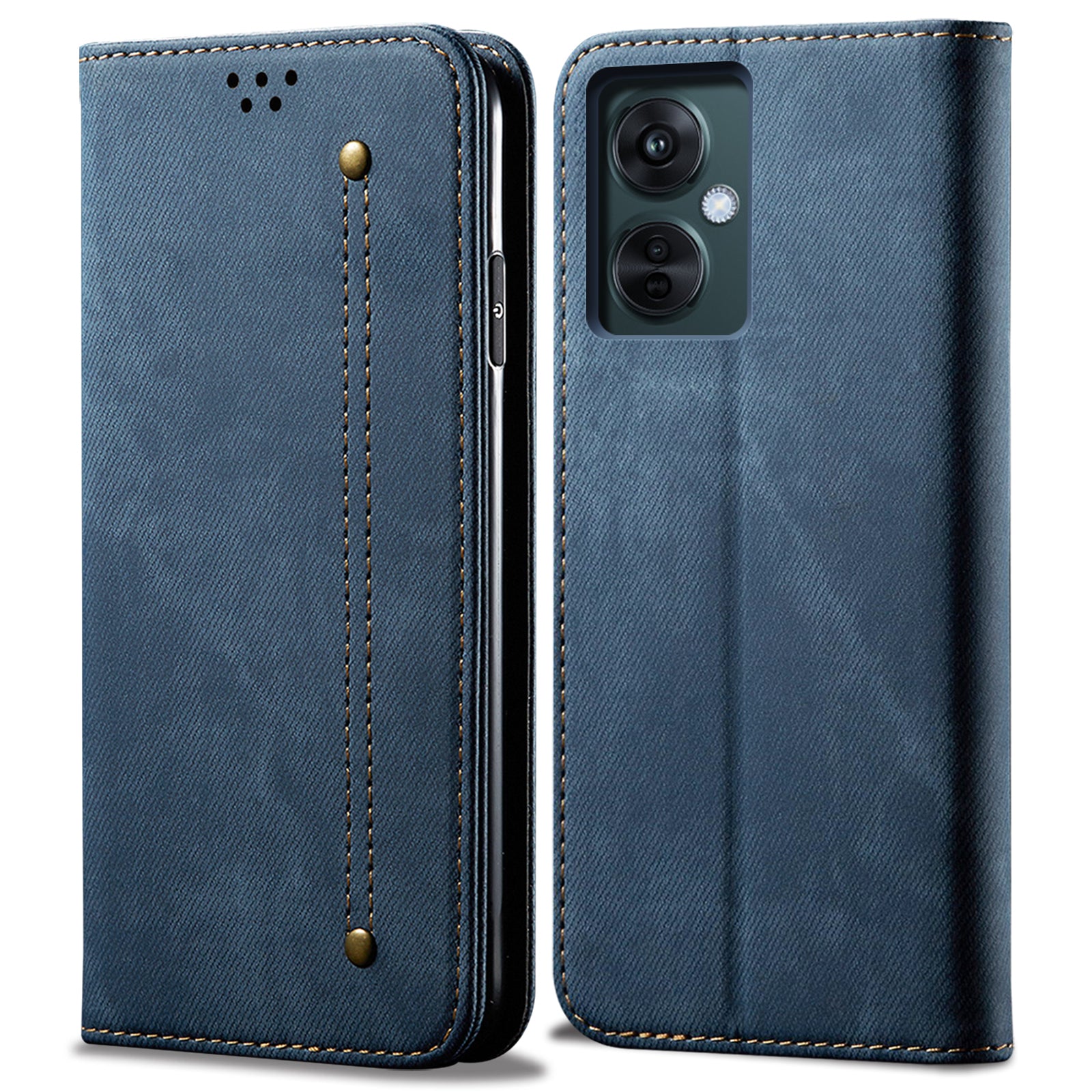 Leather Phone Case for vivo Y78 (China) 5G / Y36 4G / 5G , Jeans Cloth Texture Wallet Stand Magnetic Flip Cover