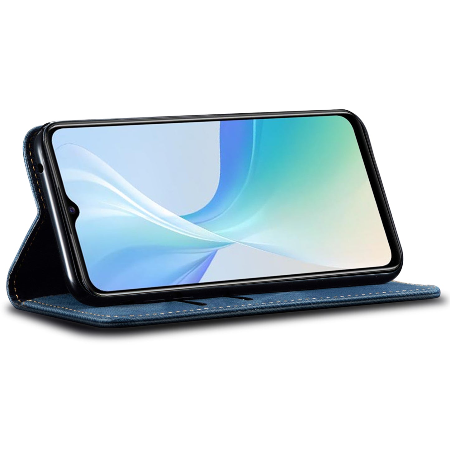 Leather Phone Case for vivo Y78 (China) 5G / Y36 4G / 5G , Jeans Cloth Texture Wallet Stand Magnetic Flip Cover