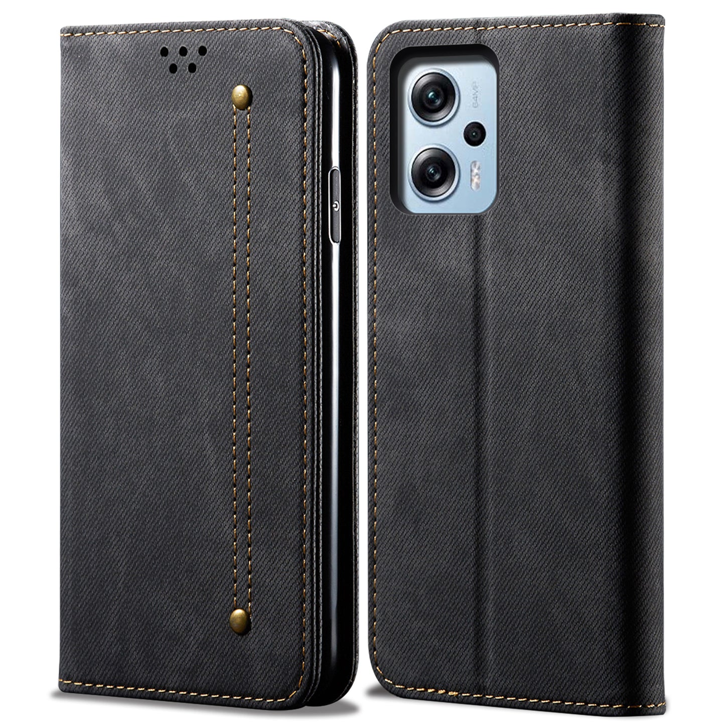 Wallet Phone Case for Xiaomi Redmi Note 11T Pro 5G / Note 11T Pro+ 5G / K50i 5G / Note 12T Pro 5G / Poco X4 GT 5G , PU Leather Jeans Cloth Texture Stand Cover