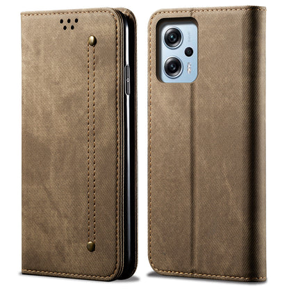 Wallet Phone Case for Xiaomi Redmi Note 11T Pro 5G / Note 11T Pro+ 5G / K50i 5G / Note 12T Pro 5G / Poco X4 GT 5G , PU Leather Jeans Cloth Texture Stand Cover