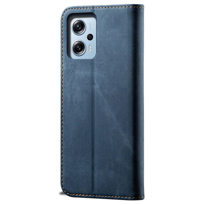Wallet Phone Case for Xiaomi Redmi Note 11T Pro 5G / Note 11T Pro+ 5G / K50i 5G / Note 12T Pro 5G / Poco X4 GT 5G , PU Leather Jeans Cloth Texture Stand Cover