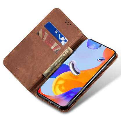 Wallet Phone Case for Xiaomi Redmi Note 11T Pro 5G / Note 11T Pro+ 5G / K50i 5G / Note 12T Pro 5G / Poco X4 GT 5G , PU Leather Jeans Cloth Texture Stand Cover
