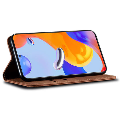 Wallet Phone Case for Xiaomi Redmi Note 11T Pro 5G / Note 11T Pro+ 5G / K50i 5G / Note 12T Pro 5G / Poco X4 GT 5G , PU Leather Jeans Cloth Texture Stand Cover