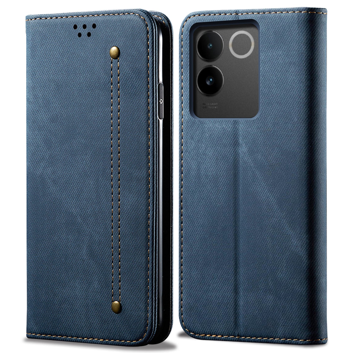 For vivo S17e 5G PU Leather Jeans Cloth Texture Case Stand Flip Wallet Phone Cover