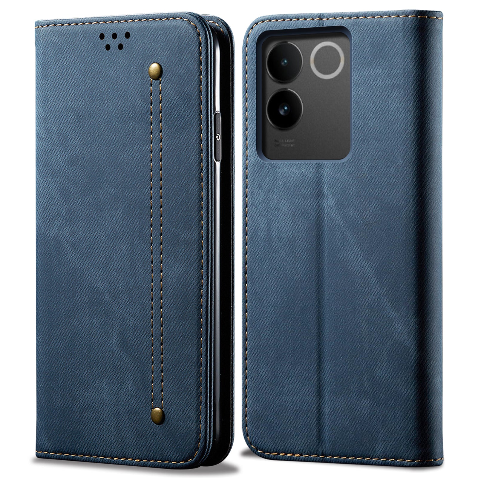 For vivo S17e 5G PU Leather Jeans Cloth Texture Case Stand Flip Wallet Phone Cover