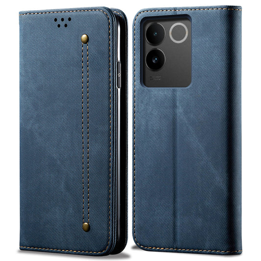 For vivo S17e 5G PU Leather Jeans Cloth Texture Case Stand Flip Wallet Phone Cover