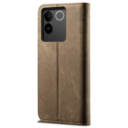 For vivo S17e 5G PU Leather Jeans Cloth Texture Case Stand Flip Wallet Phone Cover