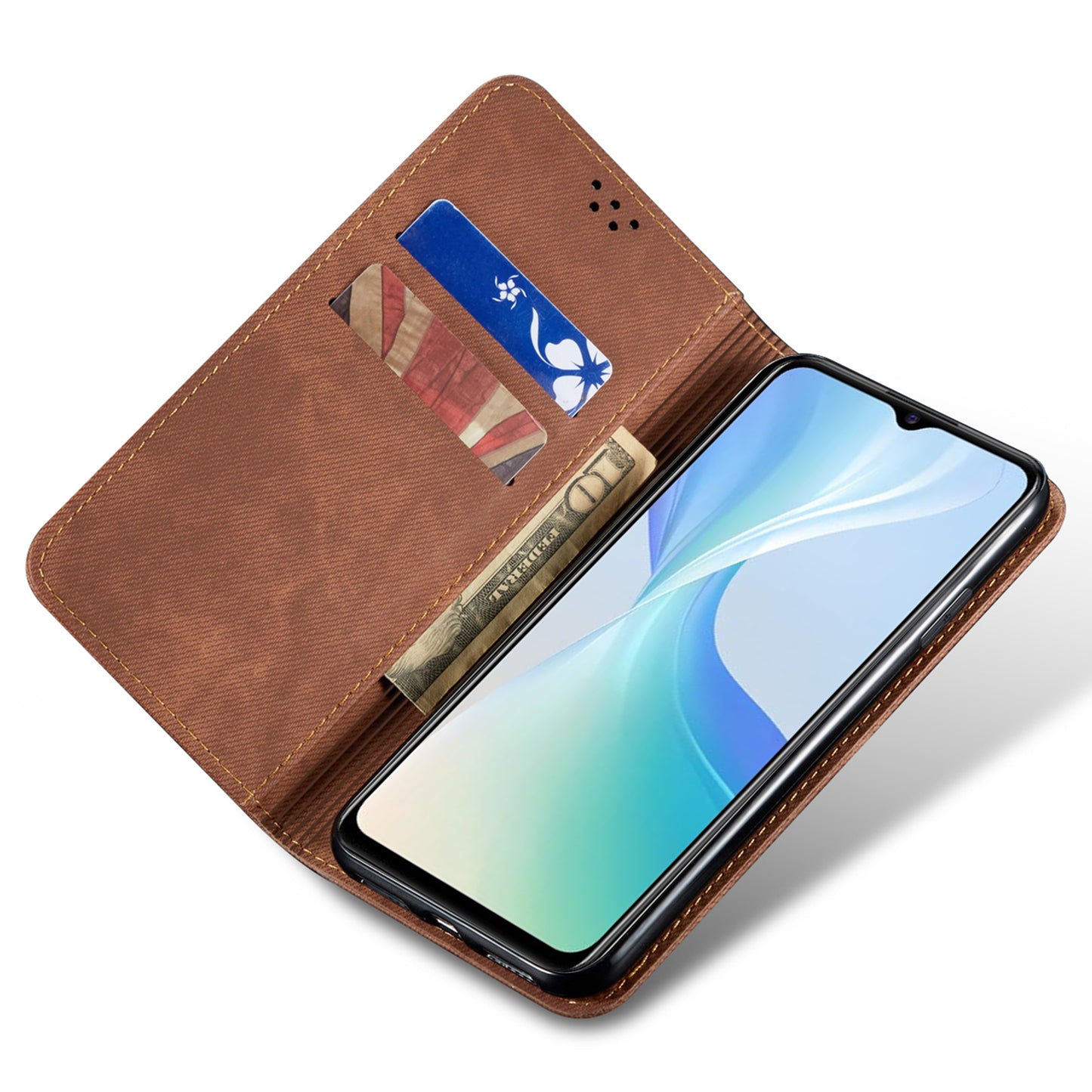 For vivo S17e 5G PU Leather Jeans Cloth Texture Case Stand Flip Wallet Phone Cover