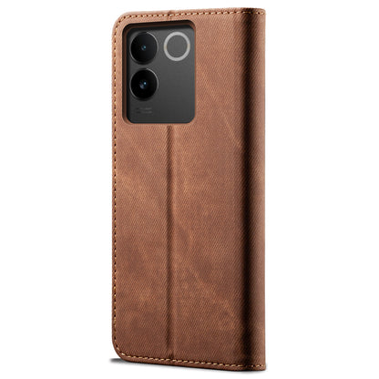 For vivo S17e 5G PU Leather Jeans Cloth Texture Case Stand Flip Wallet Phone Cover