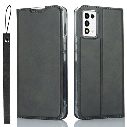 Cell Phone Cover For ZTE Libero 5G III Calf Textured Anti-drop Phone Stand Case with Card Slot